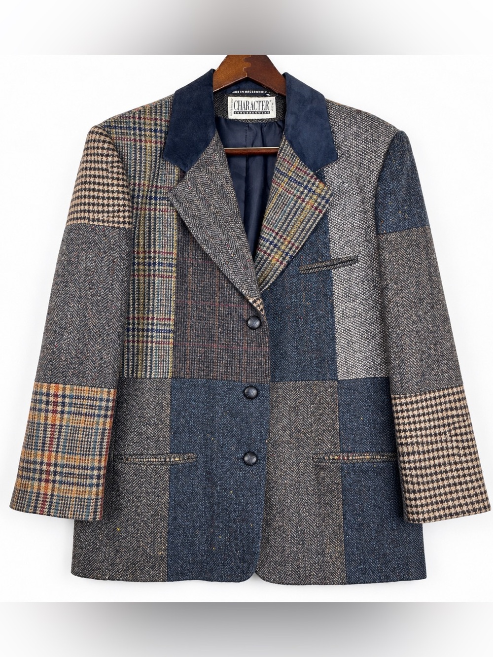 Vintage 90s Character Patchwork Tweed Blazer Preppy Academia 16